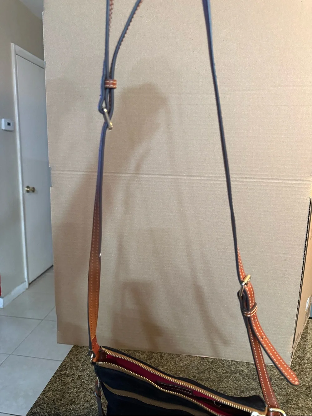 Dooney & Bourke Black Suede Messenger with Brown Leather Trim
